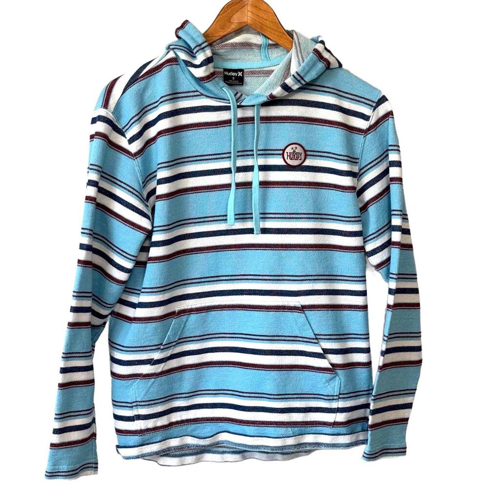 Hurley Surf Beach Hoodie Blue Striped Size Small French Terry Summer Pool